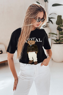 Női oversize póló hímzéssel CLASSY TEDDY fekete Dstreet RY2843