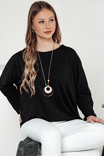LOOSEFEMME női oversize blúz medállal, fekete Dstreet RY2705