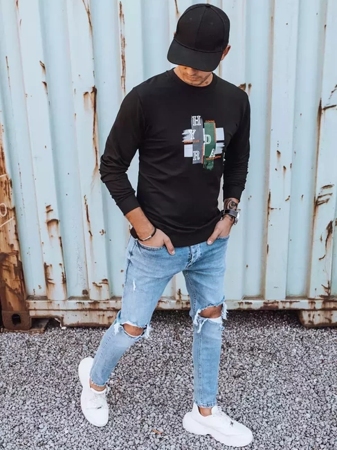 Férfi mintás pulóver fekete színben Dstreet BX5352