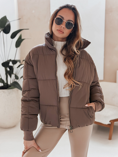 Női téli rövid steppelt kabát VIBEGIRL sötét bézs Dstreet TY4945