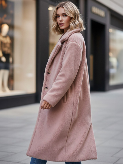 Női télikabát mackó szőrme hosszú rózsaszín Dstreet NY0751z