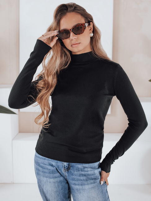 Női félgarbós pulóver TARLENA fekete Dstreet MY2483