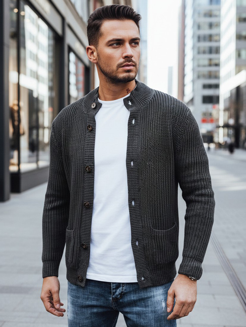 Férfi sötétszürke kardigán pulóver Dstreet WX2345