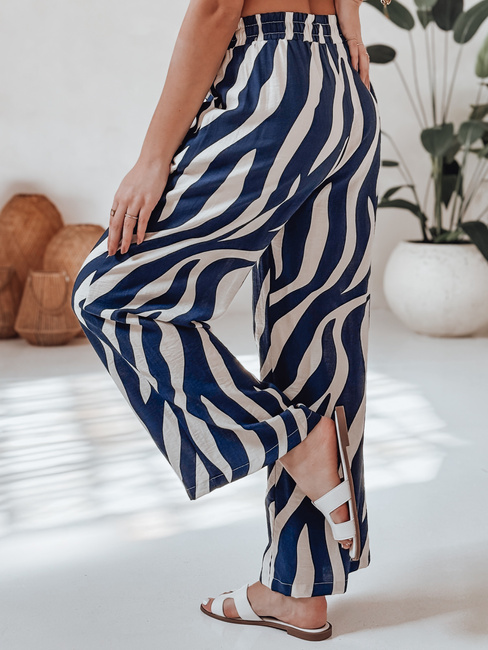 Női csíkos széles szárú nadrág ZEBRAVIBE tengerészkék és bézs Dstreet UY2654