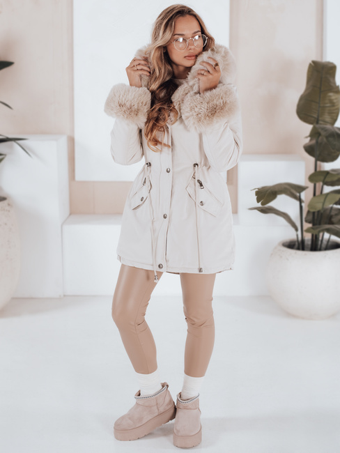Női téli parka kabát szőrmével CHARMFUR fehér Dstreet TY5225
