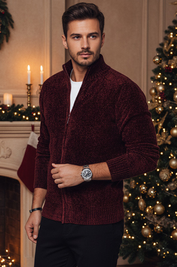 Férfi kigombolt pulóver bordó Dstreet WX2233z