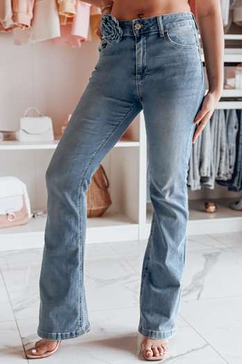 Női farmer harang alsó virágos FLOWERSSE kék Dstreet UY2677 D Street UY2677