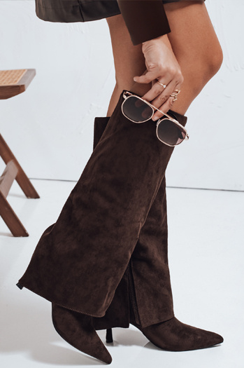 Női szarvasbőr csizma széles felsővel barna Dstreet ZY1043 ZY1043