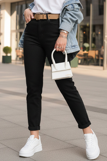 Női mom fit nadrág övvel fekete Dstreet UY2873