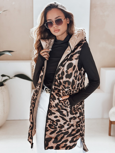 Női kétoldalas kapucnis mellény camel színben Dstreet TY5095