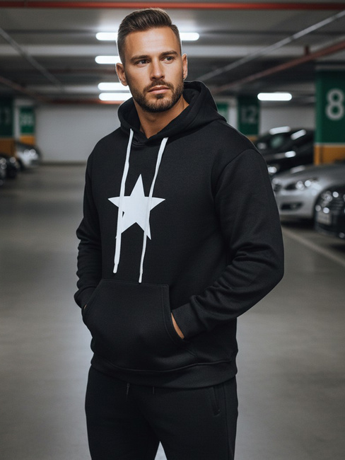 Férfi kapucnis pulóver fekete Dstreet BX5924