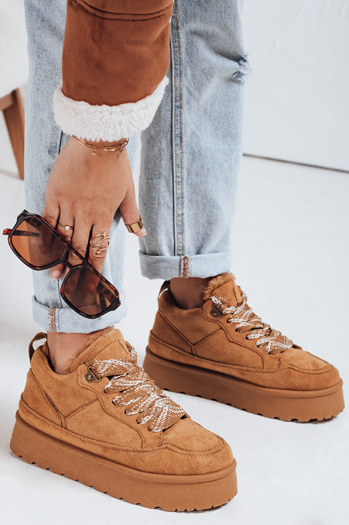 Női szőrös platform tornacipő camel Dstreet ZY1068 ZY1068