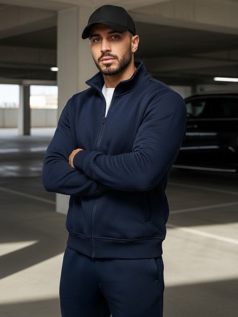 Gránátkék színű nyitható férfi pulcsi állógallérral BX4567