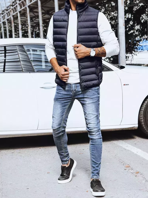 Férfi steppelt tengerészkék mellény Dstreet TX4130