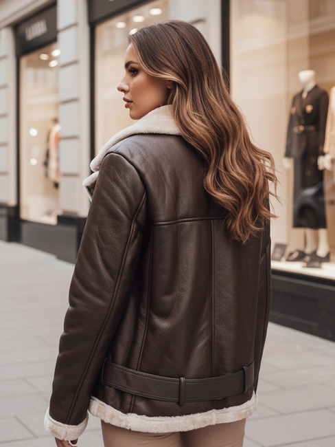 Női NORFDIMA bőrdzseki báránybőr kabát kávé Dstreet TY4736z