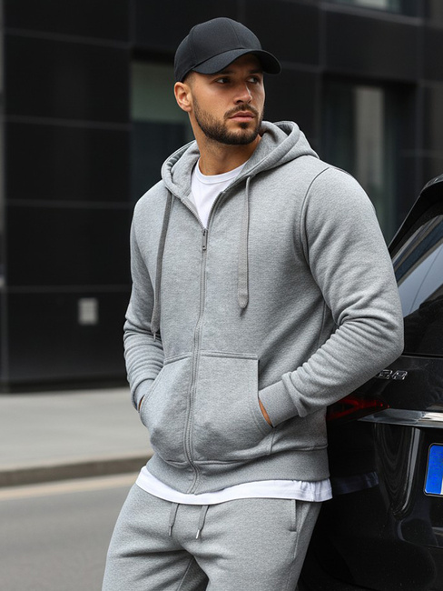 Nyitható férfi pulcsi kapucnival szürke színben BX2412