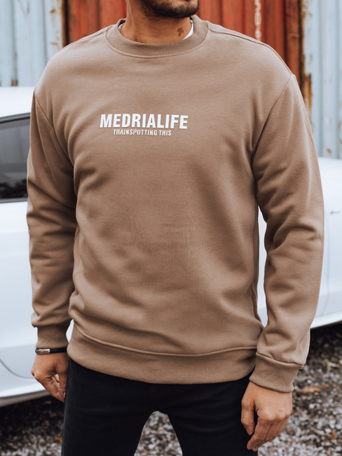 Férfi teve színű nyomtatott pulóver Dstreet BX5926