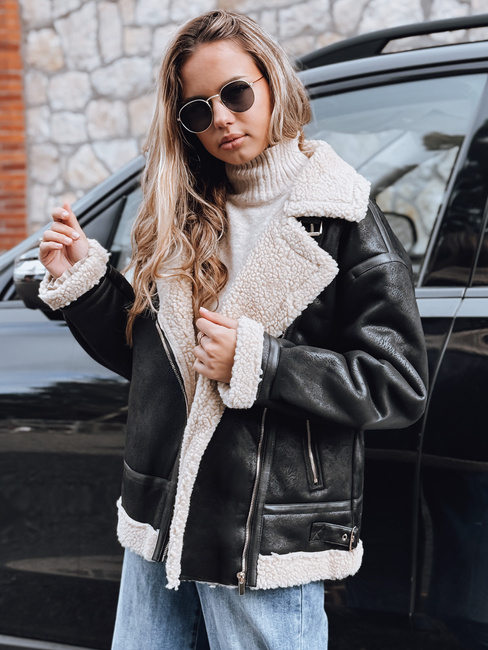 Női ramones dzseki báránybőrrel fekete Dstreet TY5247