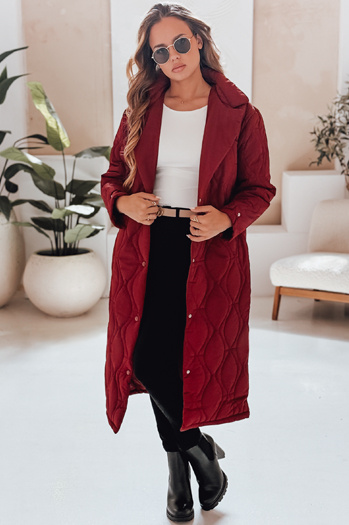 Női steppelt hosszú kabát TRENDIFY bordó Dstreet TY4940 TY4940
