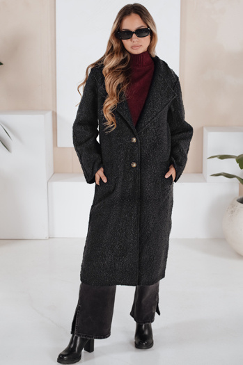 Női hosszú báránybőr kabát fekete Dstreet NY0754