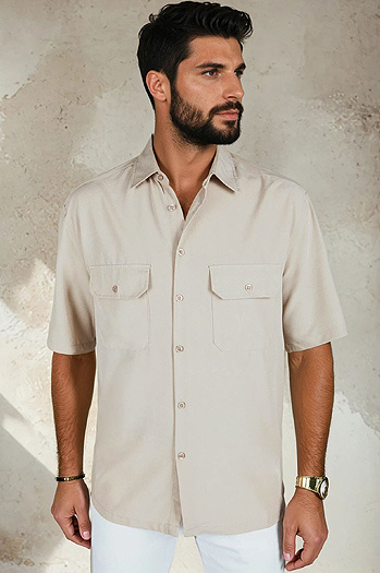 Férfi rövid ujjú bézs színű ing Dstreet KX1082
