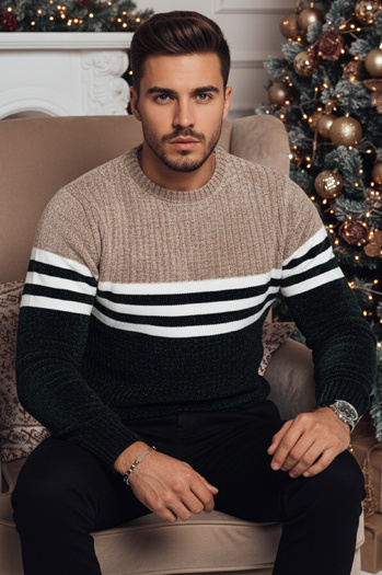 Férfi csíkos zöld pulóver Dstreet WX2231z