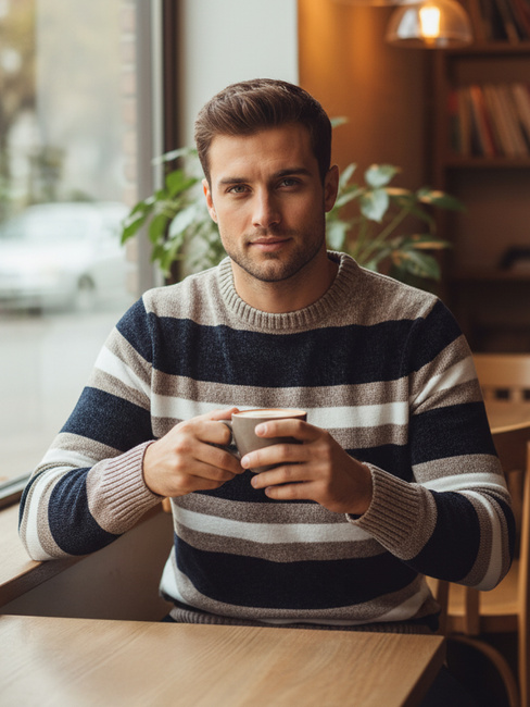 Férfi csíkos, sötétkék pulóver Dstreet WX2263