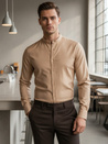 Férfi alkalmi bézs színű ing állógallérral Dstreet DX2601