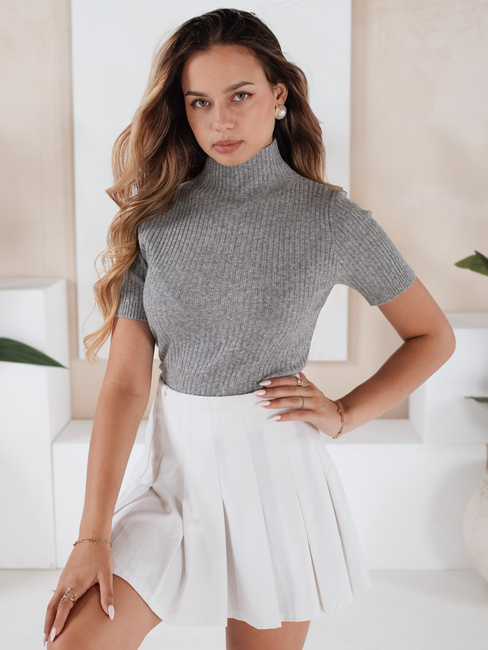 Női rövid ujjú bordázott pulóver GIRLGLORY szürke Dstreet MY2551