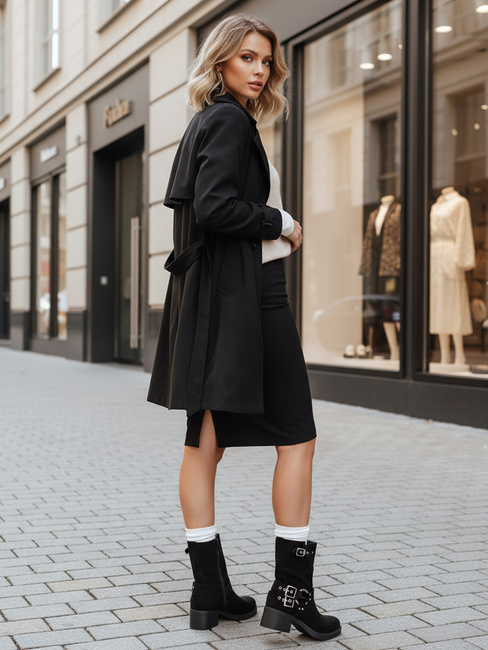 Női szarvasbőr csizma csattal fekete Dstreet ZY1255 ZY1255