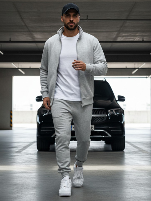 Szürke színű nyitható férfi pulcsi állógallérral BX4109