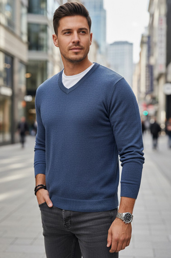 Férfi kék v-nyakú pulóver Dstreet WX2317