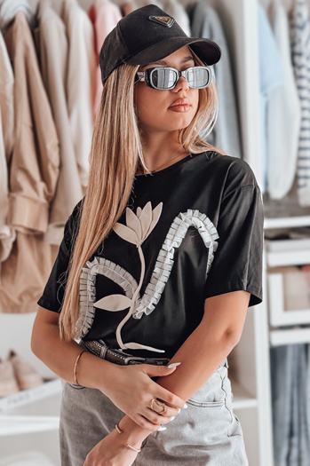 Női oversize póló 3D hatású fekete Dstreet RY2716 Dstreet RY2716