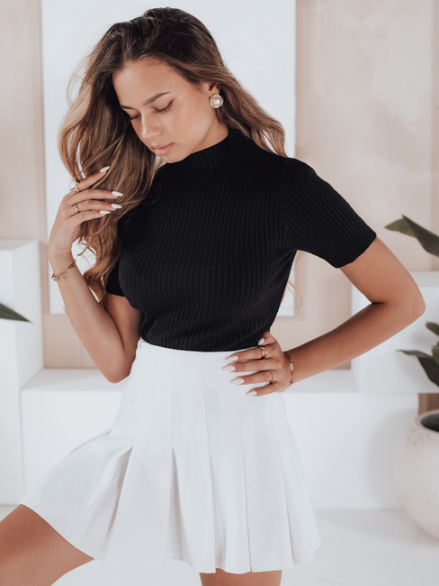 Női rövid ujjú bordázott pulóver GIRLGLORY fekete Dstreet MY2552