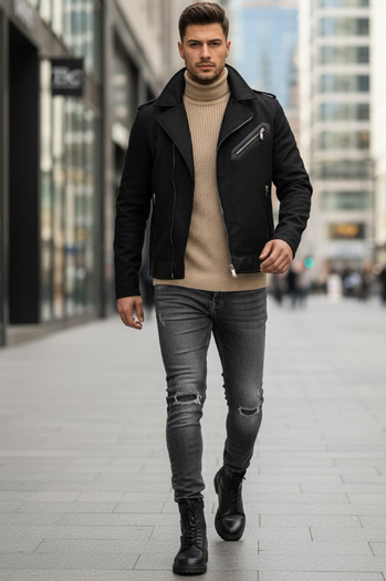 Férfi téli ramones dzseki fekete Dstreet TX4660z