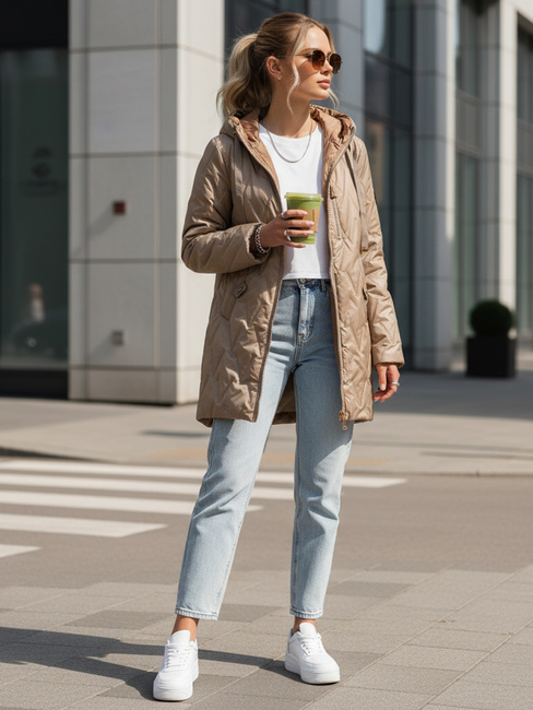 Női steppelt teve színű átmeneti kabát Dstreet TY5563