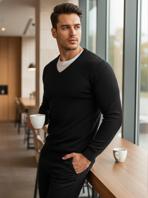 Férfi fekete pulóver Dstreet WX1883