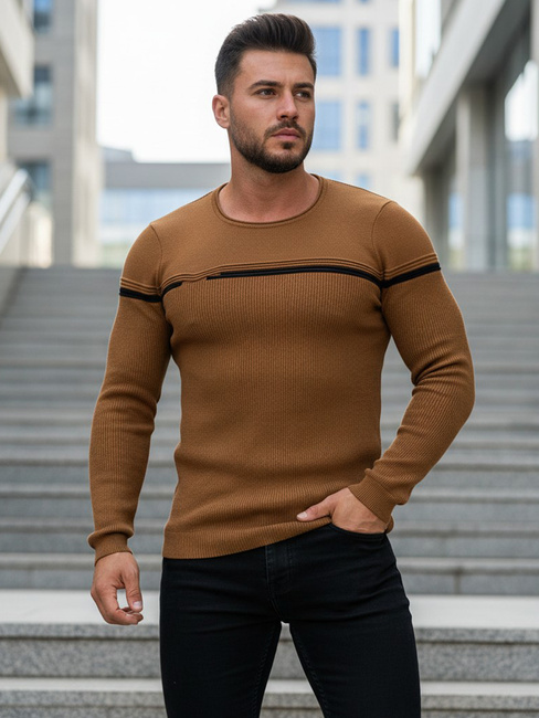 Férfi pulóver camel színben WX1625