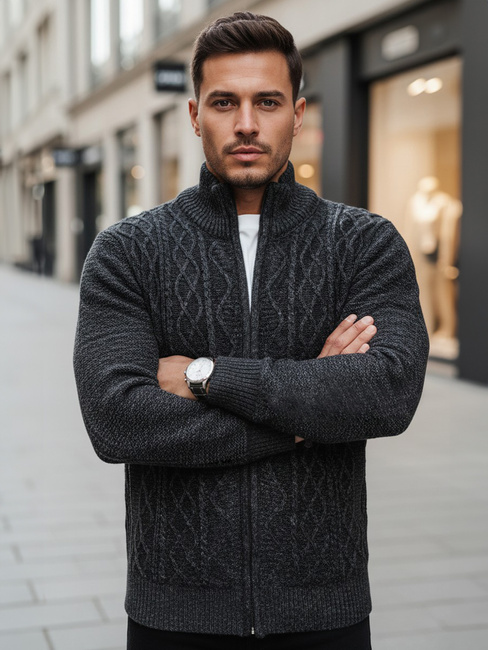 Férfi kigombolt pulóver sötétszürke Dstreet WX2252z