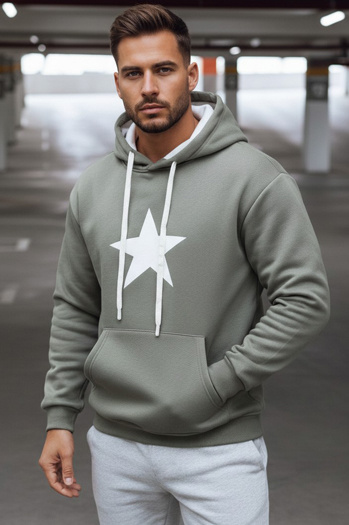 Férfi khaki kapucnis pulóver Dstreet BX5928