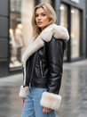 Női télikabát bőr ramoneskin szőrmével fekete Dstreet TY5118z