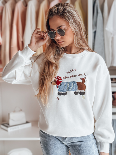 Női oversize pulóver hímzéssel DOGSWEETY fehér Dstreet BY1478