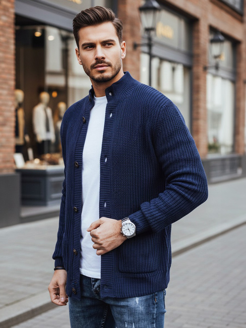 Férfi sötétkék kardigán pulóver Dstreet WX2346