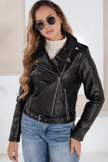 Női bőr ramones dzseki fekete Dstreet TY5200