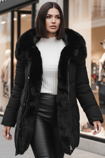 Női télikabát MORISIO hosszú steppelt kapucnival fekete Dstreet TY4702z