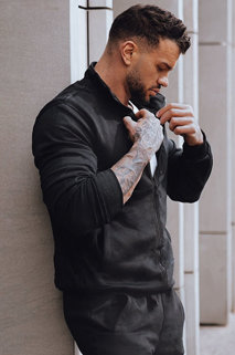 Fekete színű nyitható férfi pulcsi állógallérral BX4110z