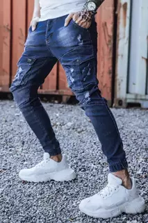 Kék férfi skinny fit farmernadrág övvel Dstreet UX3286