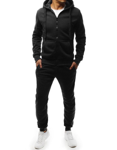 Cipzározható férfi melegítő együttes kapucnis pulcsival fekete színben Dstreet AX0380