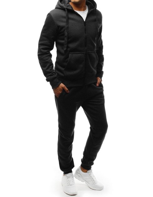 Cipzározható férfi melegítő együttes kapucnis pulcsival fekete színben Dstreet AX0380