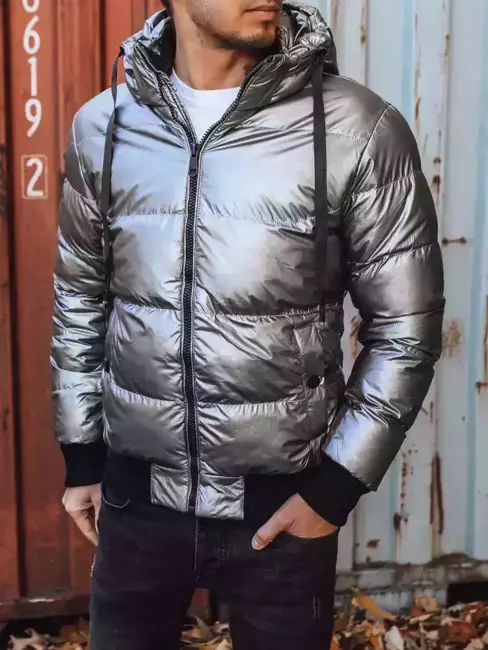 Férfi téli kabát kapucnival ezüst színű Dstreet TX3948